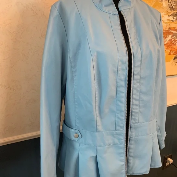 Ashley Stewart Light Blue Faux Leather Jacket Size 14/16 - Picture 10 of 10